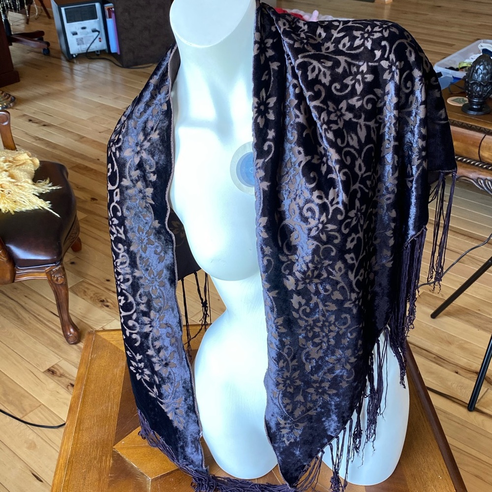 SOLD Brown Velvet Scarf with Fringe.